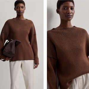 VARLEY WOMENS EMILE RIB KNIT SWEATER OVERSIZED BROWN SIZE SMALL KNITWEAR